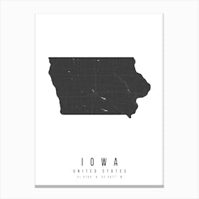 Iowa Mono Black And White Modern Minimal Street Map Canvas Print