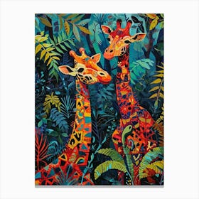 Giraffes In The Leaves Abstract Painting 3 Canvas Print