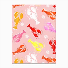 Lobsters On Pink Background Canvas Print