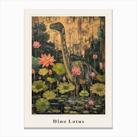 Dinosaur With Lotus Flowers Painting 2 Poster Canvas Print