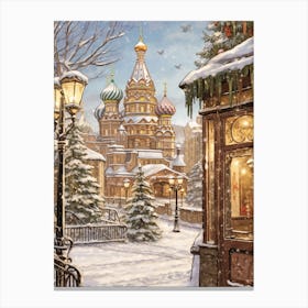 Vintage Winter Illustration Moscow Russia 1 Canvas Print