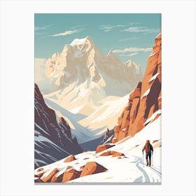 Vintage Winter Travel Illustration Pamir Mountains Tajikistan 2 Canvas Print