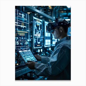 Cyber Industrial Factory With An Ai Manager Overseeing A Network Of Robotic Welding Arms And Automat (6) Canvas Print