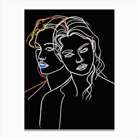 Women In Black And White Line Art Neon 2 Canvas Print