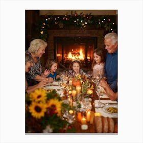 Autumn Themed Photo Capturing A Multigenerational Family Joyfully Congregating Around A Bountiful Th (3) Canvas Print