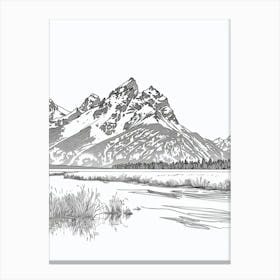 Grand Teton Usa Line Drawing 7 Canvas Print
