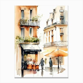 Paris city, passersby, cafes, apricot atmosphere, watercolors.2 Canvas Print