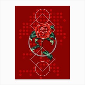 Vintage Mr. Reeves's Crimson Camellia Botanical with Geometric Line Motif and Dot Pattern n.0130 Canvas Print