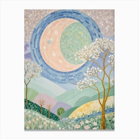 Pink Moon And Cherry Blossom Trees Canvas Print