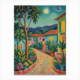 Moonlit Colourful Village Canvas Print