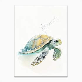 Sea Turtle In Deep Ocean, Sea Turtle Pencil Illustration 1 Canvas Print