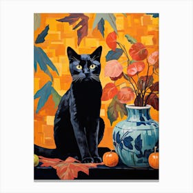 Bluebell Flower Vase And A Cat, A Painting In The Style Of Matisse 0 Canvas Print