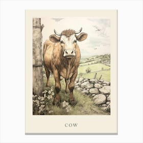 Beatrix Potter Inspired  Animal Watercolour Cow 3 Canvas Print