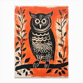 Owl, Woodblock Animal  Drawing 4 Canvas Print