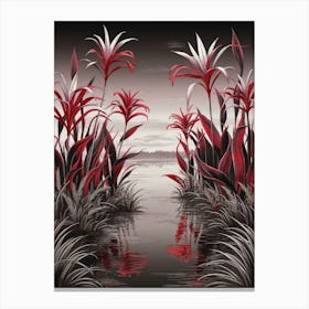 Red Flowers In The Water Canvas Print