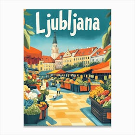 Aihrgdesign A 1970s Inspired Travel Poster For Ljubljana 3 Canvas Print