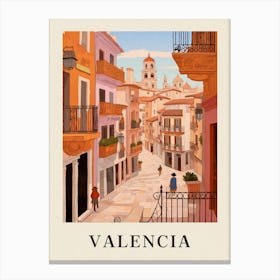 Valencia Spain 4 Vintage Pink Travel Illustration Poster Canvas Print