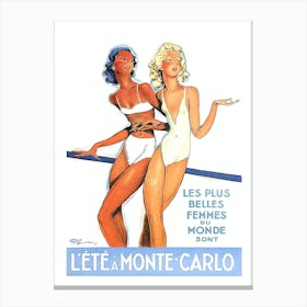 Monte Carlo, Two Ladies On The Beach Canvas Print