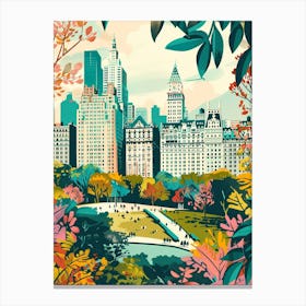 Central Park New York Colourful Silkscreen Illustration 2 Canvas Print