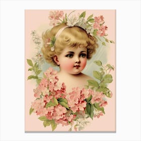 Vintage Pink Flower Girl Illustration Kitsch 2 Canvas Print