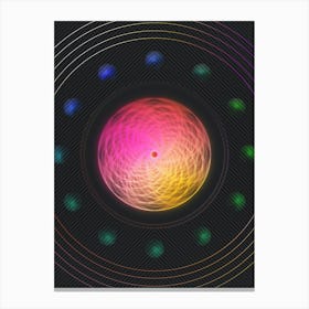 Neon Geometric Glyph in Pink and Yellow Circle Array on Black n.0128 Canvas Print