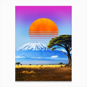 Synthwave sunset & mountain. Africa, Kilimanjaro — synthwave collage, space poster Canvas Print