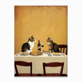 Cats At The Dinner Table Canvas Print