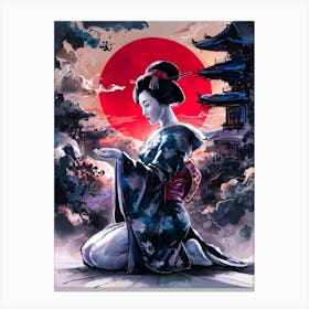 Beautiful Japanese Geisha Woman Art Painting #3 Canvas Print