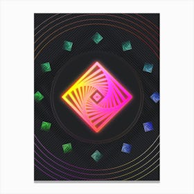 Neon Geometric Glyph in Pink and Yellow Circle Array on Black n.0287 Canvas Print
