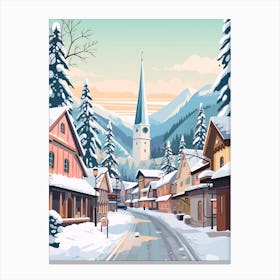 Vintage Winter Travel Illustration Leavenworth Washington 4 Canvas Print