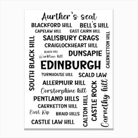 Edinburgh Hills and peaks black Canvas Print