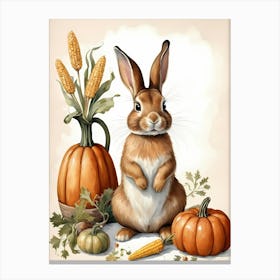Painting Of A Cute Bunny With A Pumpkins (13) Canvas Print