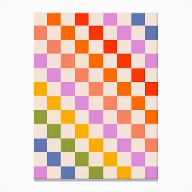 Retro Diagonal Check pattern in Rainbow colours Canvas Print