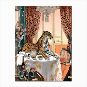 Leopard At The Table Canvas Print