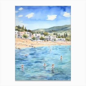 Swimming In Naxos Greece 2 Watercolour Canvas Print