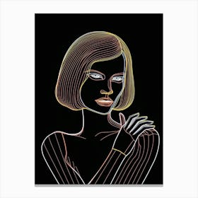 Woman Portrait In Black And White Line Art Neon 1 Canvas Print