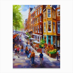 The city of Amsterdam,Netherlands, streets, cafes, passing by, the beauty of summer, oil colors...43 Canvas Print