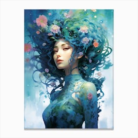 Asian woman with azure hair Canvas Print
