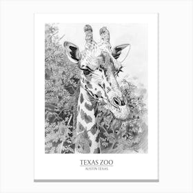 Zoo Austin Texas Black And White Drawing 4 Poster Canvas Print