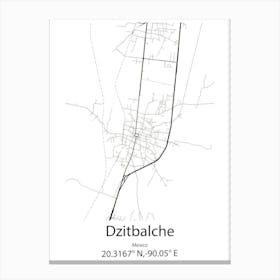 Dzitbalche,Mexico Minimalist Map Canvas Print