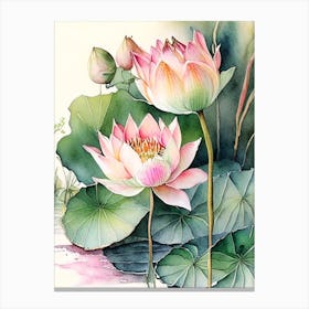 Lotus Flowers In Park Watercolour Ink Pencil 2 Canvas Print