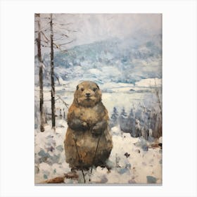 Vintage Winter Animal Painting Woodchuck 2 Canvas Print