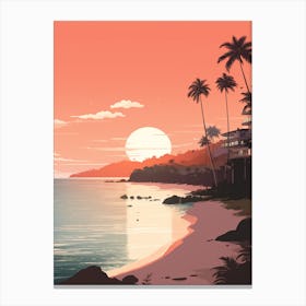 Illustration Of Half Moon Bay Antigua In Pink Tones 2 Canvas Print