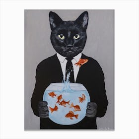 Black Cat With Fishbowl Canvas Print