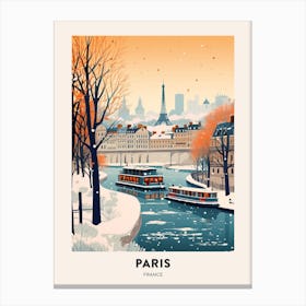 Vintage Winter Travel Poster Paris France 5 Canvas Print