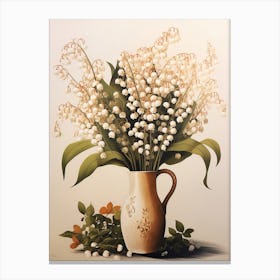 Lily Of The Valley, Autumn Fall Flowers Sitting In A White Vase, Farmhouse Style 4 Canvas Print