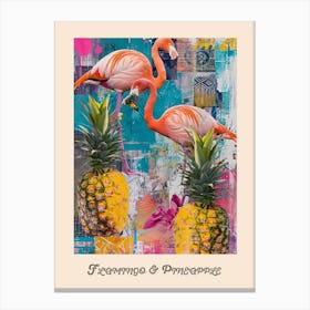 Flamingo & Pineapple Vintage Poster 2 Canvas Print