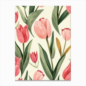 Watercolor Tulips Seamless Pattern Canvas Print