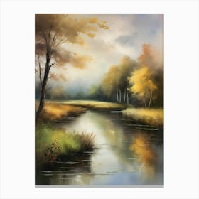 Autumn forest river.Printable Wall Art, Vintage Landscape, Farmhouse Wall Decorations, Vintage Landscape Oil Painting.9 Canvas Print