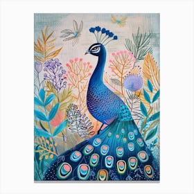 Folky Floral Peacock In The Wild 1 Canvas Print